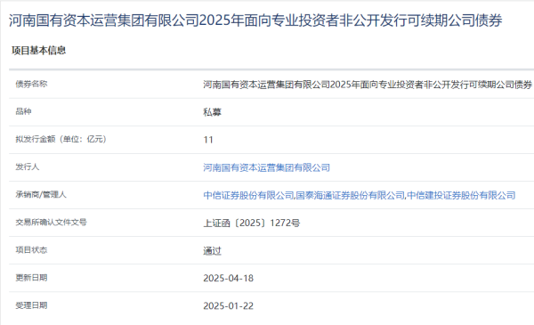 股票场外配资 河南资本集团拟发行11亿元可续期公司债，获上交所通过